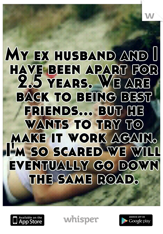 My ex husband and I have been apart for 2.5 years. We are back to being best friends... but he wants to try to make it work again. I'm so scared we will eventually go down the same road.