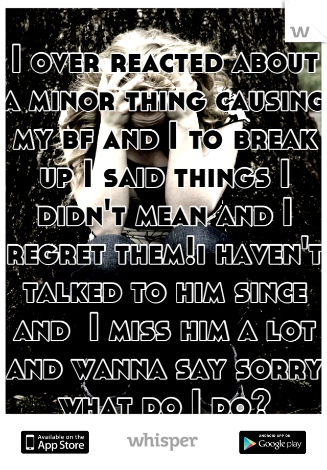I over reacted about a minor thing causing my bf and I to break up I said things I didn't mean and I regret them!i haven't talked to him since and  I miss him a lot and wanna say sorry what do I do?