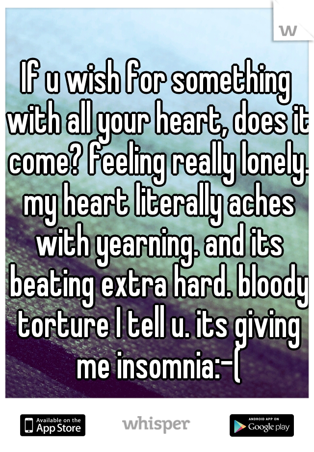 If u wish for something with all your heart, does it come? feeling really lonely. my heart literally aches with yearning. and its beating extra hard. bloody torture I tell u. its giving me insomnia:-(