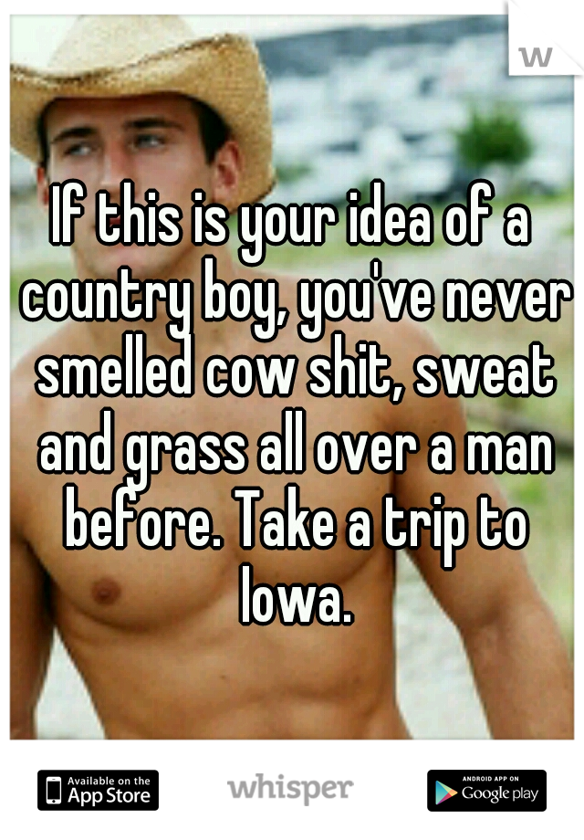 If this is your idea of a country boy, you've never smelled cow shit, sweat and grass all over a man before. Take a trip to Iowa.