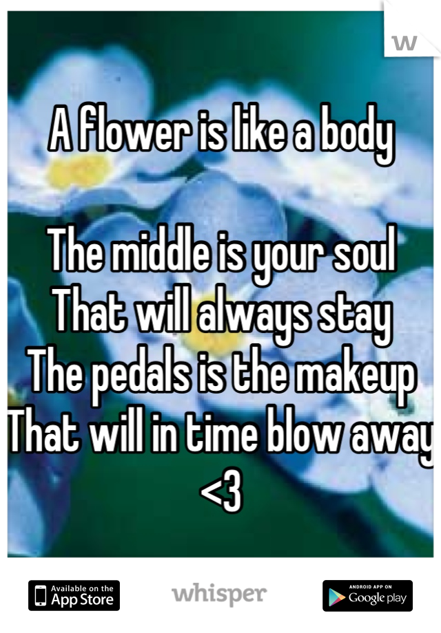 A flower is like a body

The middle is your soul 
That will always stay
The pedals is the makeup
That will in time blow away
<3