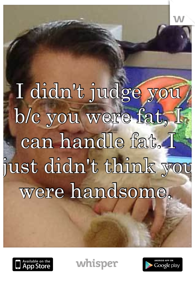 I didn't judge you b/c you were fat, I can handle fat. I just didn't think you were handsome. 