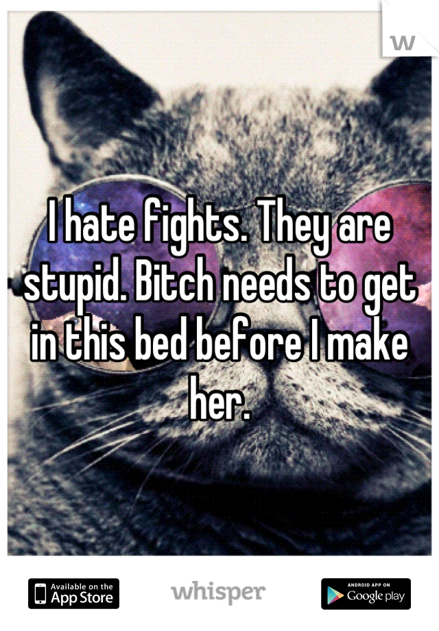 I hate fights. They are stupid. Bitch needs to get in this bed before I make her.