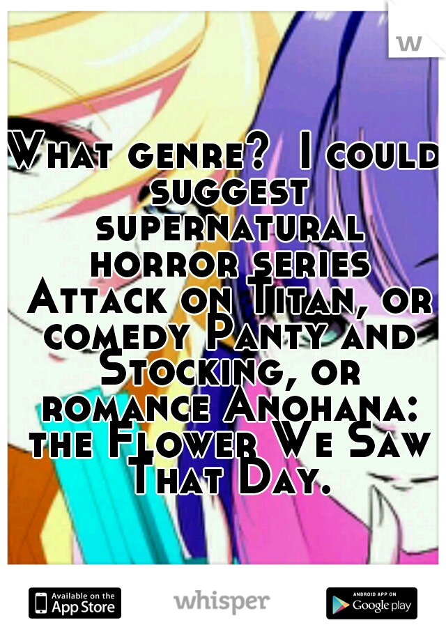 What genre?  I could suggest supernatural horror series Attack on Titan, or comedy Panty and Stocking, or romance Anohana: the Flower We Saw That Day.