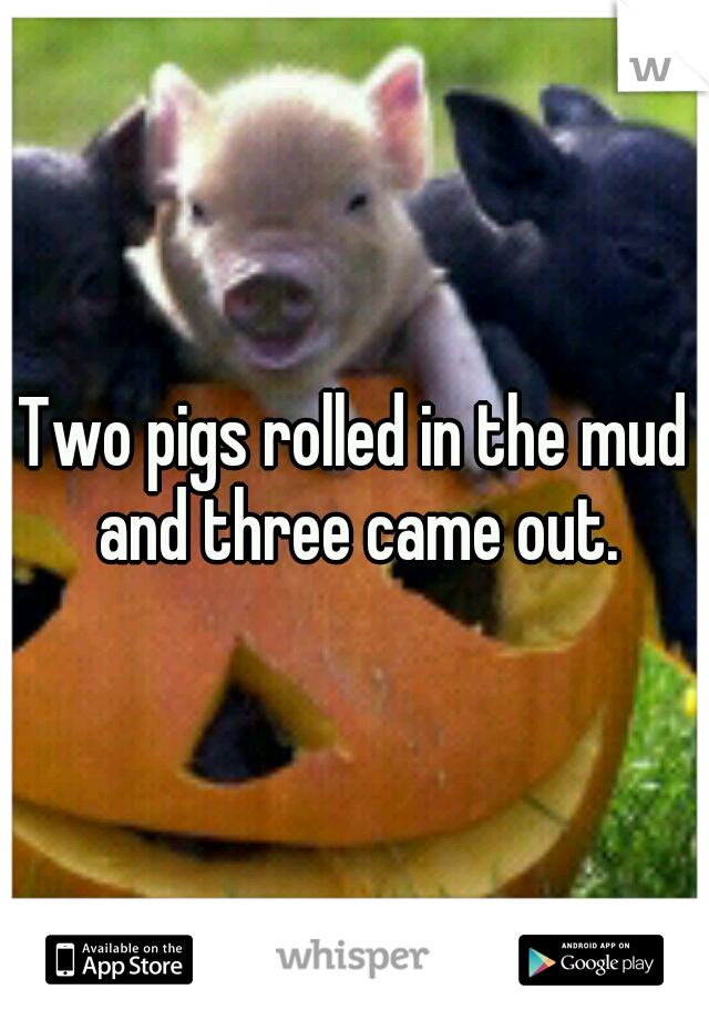 Two pigs rolled in the mud and three came out.