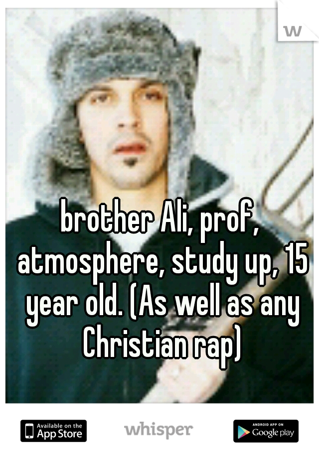 brother Ali, prof, atmosphere, study up, 15 year old. (As well as any Christian rap)