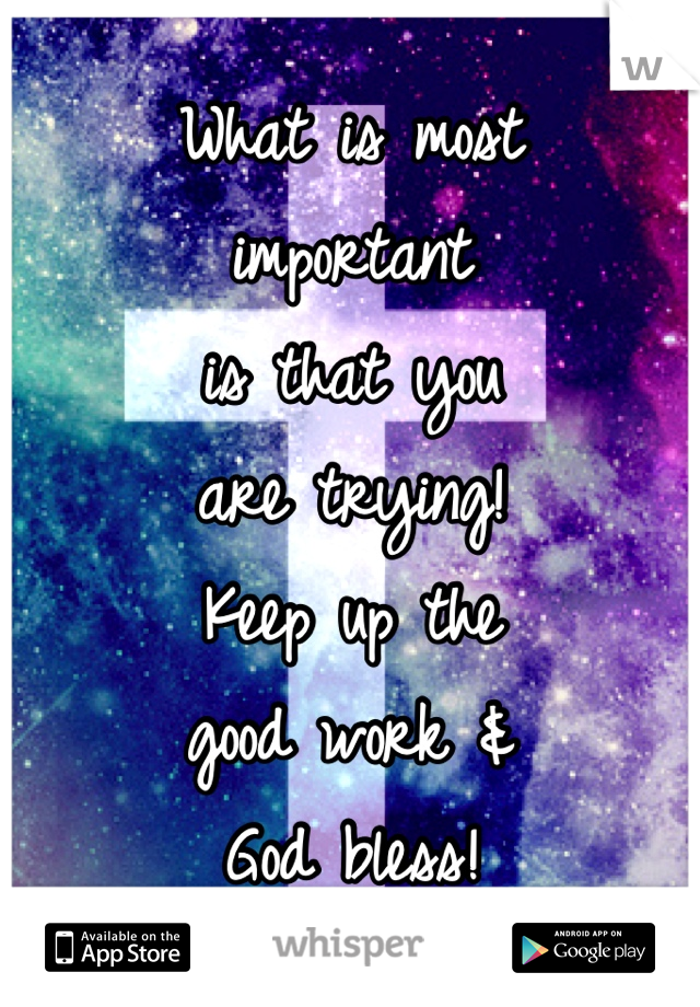 What is most
important 
is that you 
are trying!
Keep up the 
good work &
God bless!