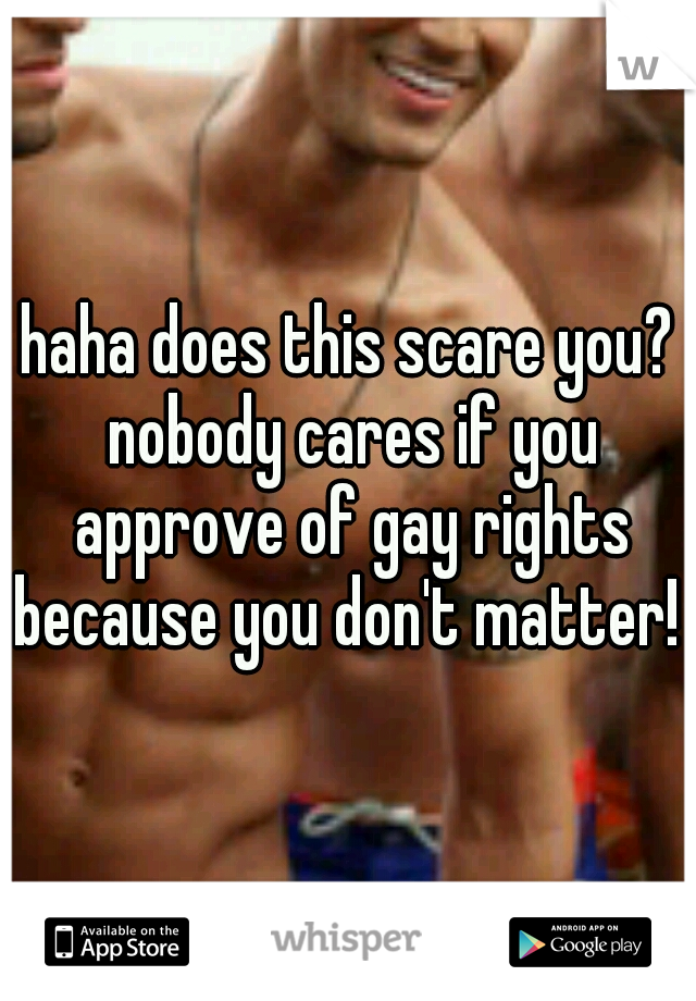 haha does this scare you? nobody cares if you approve of gay rights because you don't matter! 