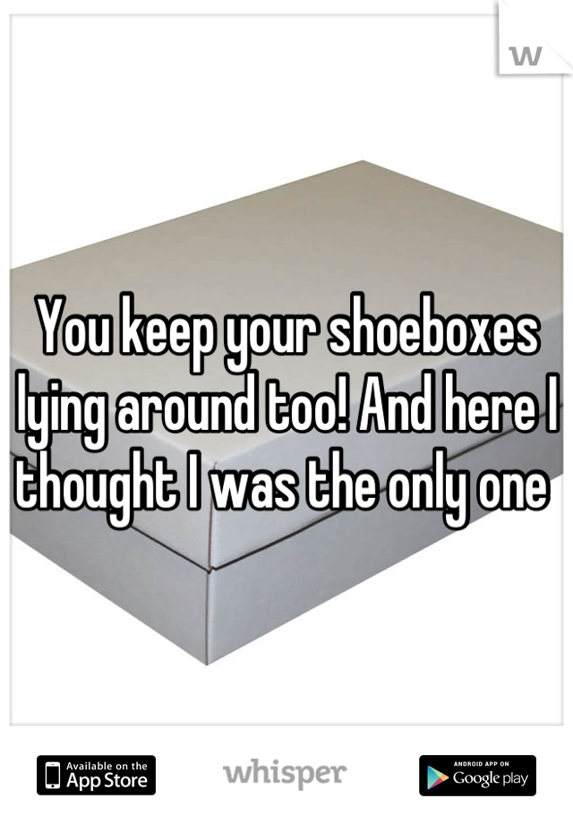 You keep your shoeboxes lying around too! And here I thought I was the only one 