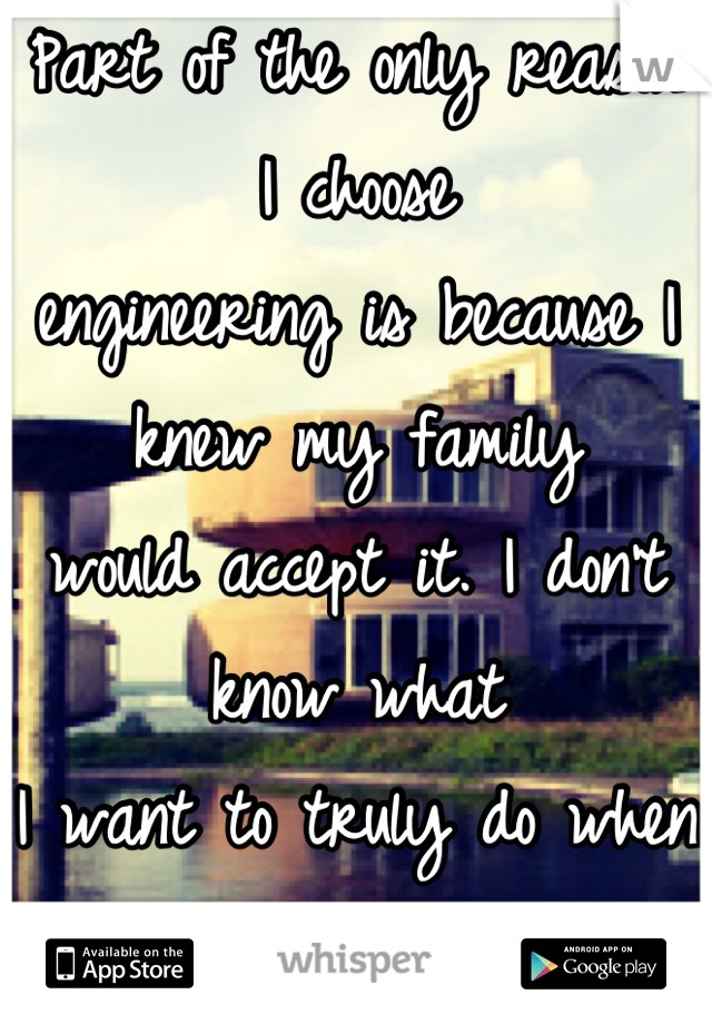 Part of the only reason I choose 
engineering is because I knew my family 
would accept it. I don't know what 
I want to truly do when I grow older. 