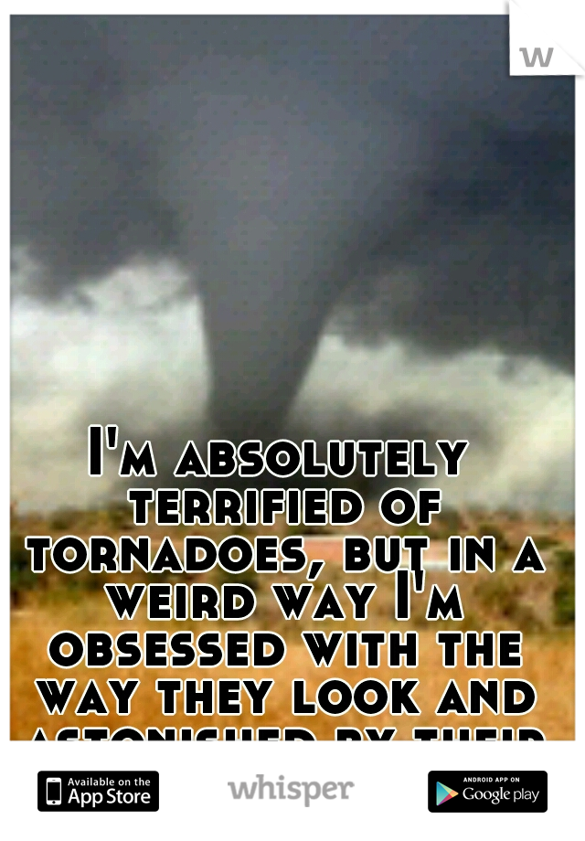 I'm absolutely terrified of tornadoes, but in a weird way I'm obsessed with the way they look and astonished by their power.