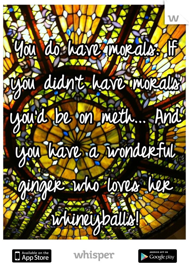 You do have morals. If you didn't have morals you'd be on meth... And you have a wonderful ginger who loves her whineyballs!