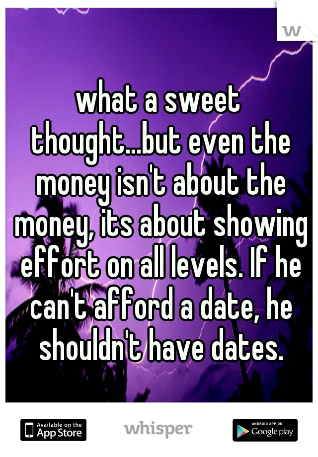 what a sweet thought...but even the money isn't about the money, its about showing effort on all levels. If he can't afford a date, he shouldn't have dates.