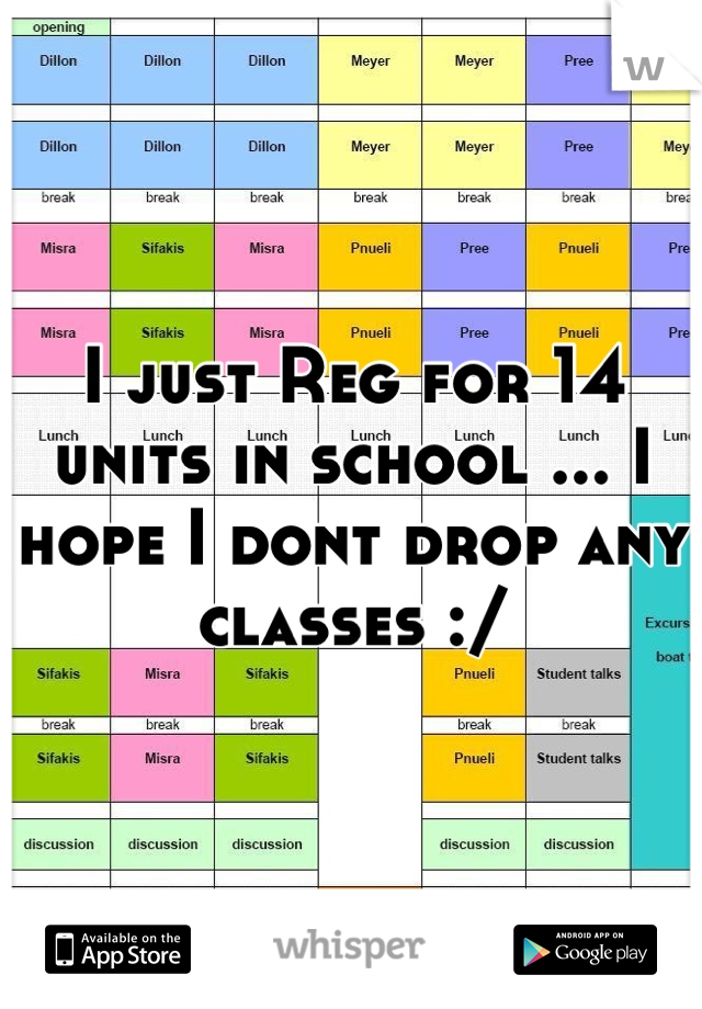 I just Reg for 14 units in school ... I hope I dont drop any classes :/