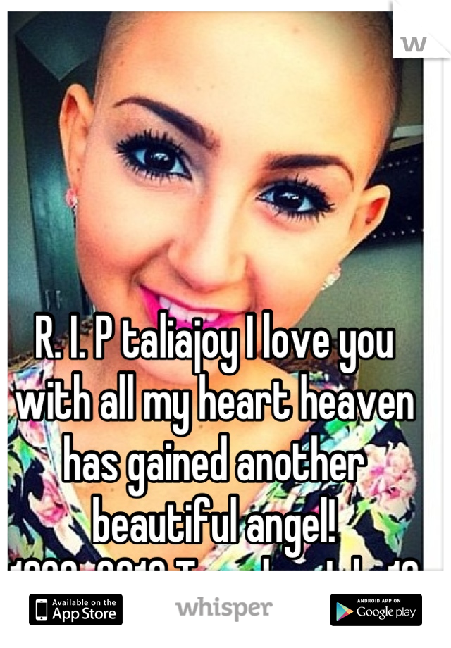 R. I. P taliajoy I love you with all my heart heaven has gained another beautiful angel! 
1999-2013 Tuesday July 16 11:22 am