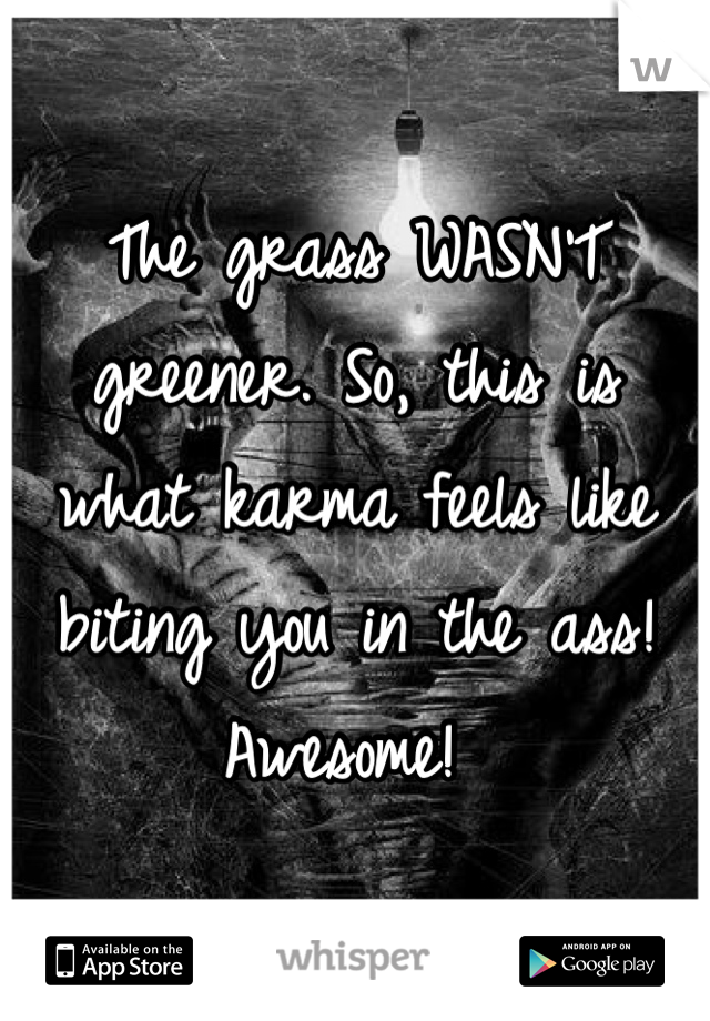 The grass WASN'T greener. So, this is what karma feels like biting you in the ass! Awesome! 