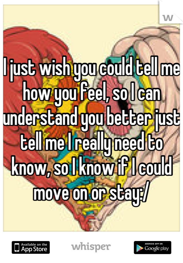 I just wish you could tell me how you feel, so I can understand you better just tell me I really need to know, so I know if I could move on or stay:/