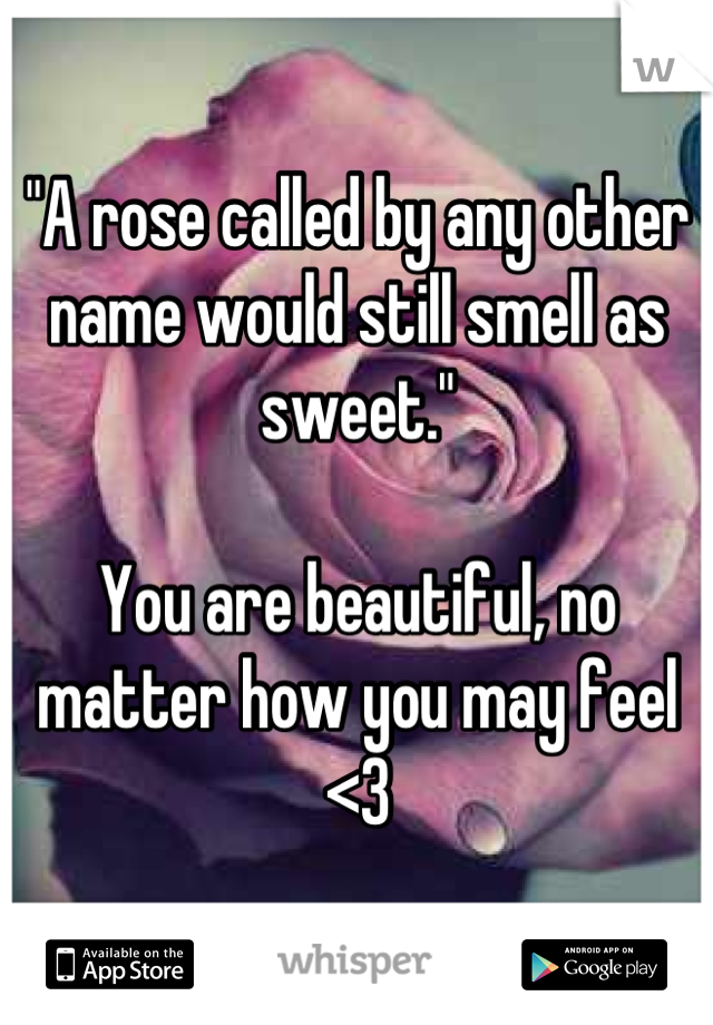 "A rose called by any other name would still smell as sweet." 

You are beautiful, no matter how you may feel <3