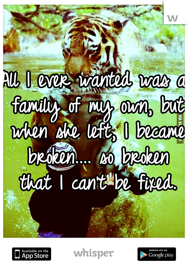 All I ever wanted was a family of my own, but when she left, I became broken.... so broken that I can't be fixed.