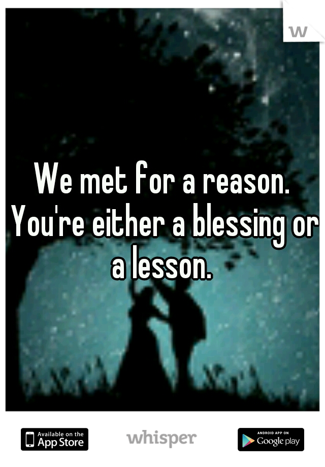 We met for a reason. You're either a blessing or a lesson. 