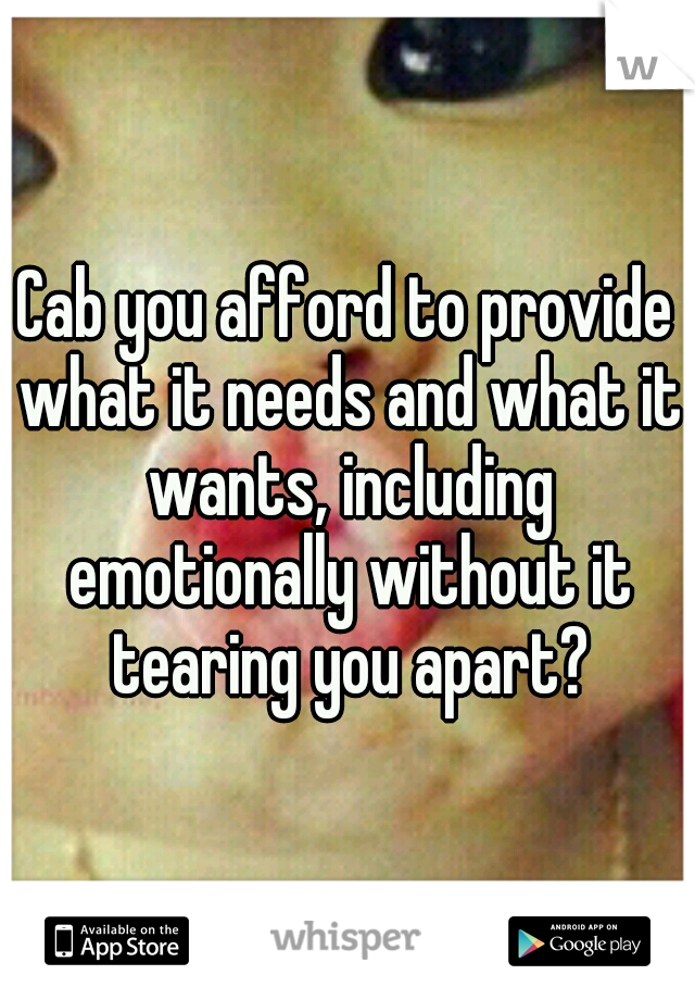 Cab you afford to provide what it needs and what it wants, including emotionally without it tearing you apart?