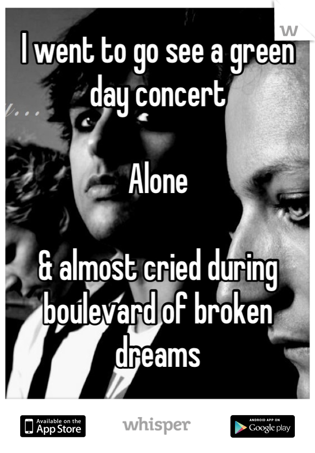 I went to go see a green day concert

Alone

& almost cried during boulevard of broken dreams 

