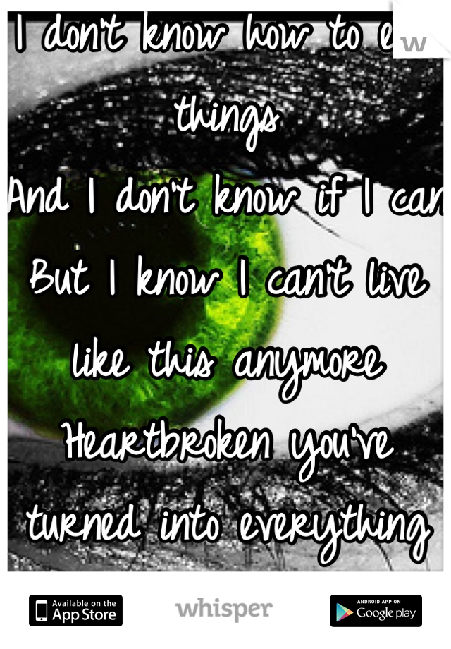 I don't know how to end things
And I don't know if I can
But I know I can't live like this anymore
Heartbroken you've turned into everything you said you wouldn't 
