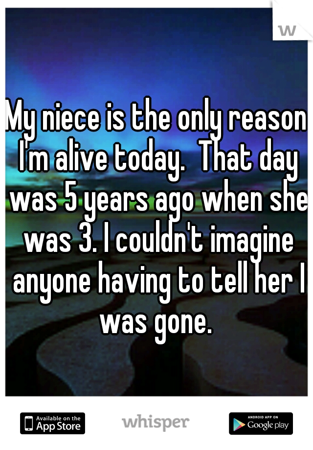 My niece is the only reason I'm alive today.  That day was 5 years ago when she was 3. I couldn't imagine anyone having to tell her I was gone. 