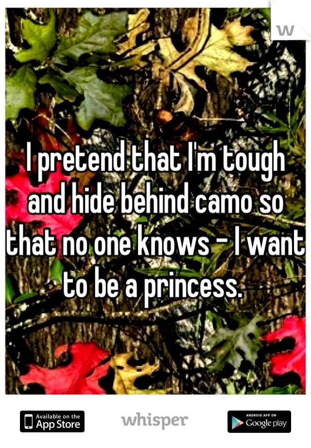 I pretend that I'm tough and hide behind camo so that no one knows - I want to be a princess. 