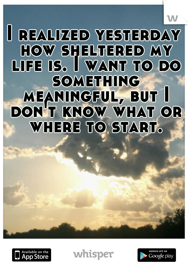 I realized yesterday how sheltered my life is. I want to do something meaningful, but I don't know what or where to start.