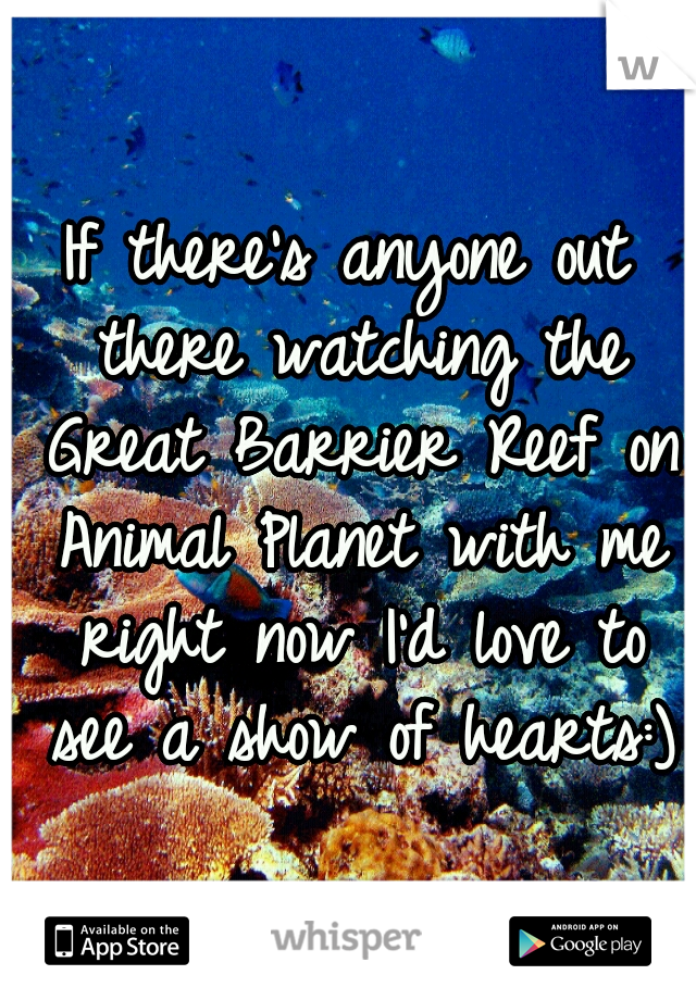 If there's anyone out there watching the Great Barrier Reef on Animal Planet with me right now I'd love to see a show of hearts:)