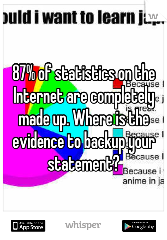 87% of statistics on the Internet are completely made up. Where is the evidence to backup your statement?