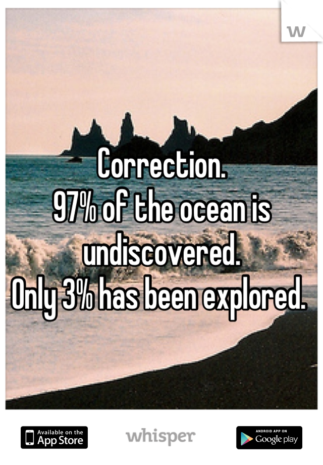Correction. 
97% of the ocean is undiscovered. 
Only 3% has been explored. 
