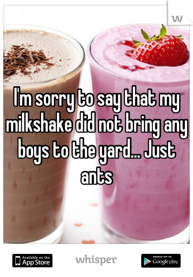 I'm sorry to say that my milkshake did not bring any boys to the yard... Just ants