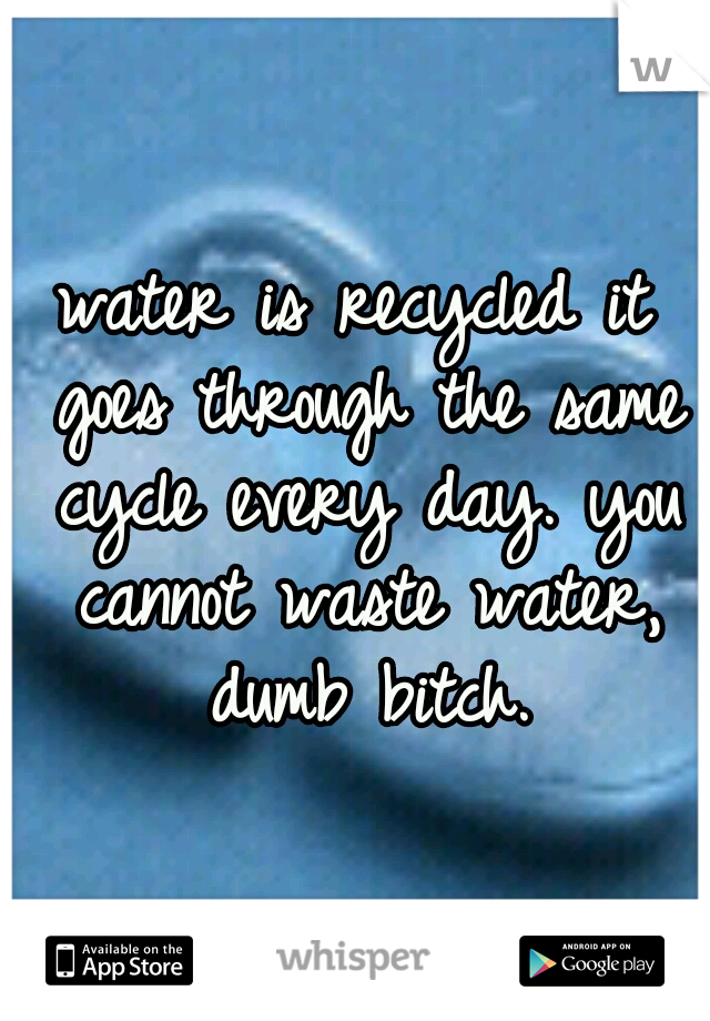 water is recycled it goes through the same cycle every day. you cannot waste water, dumb bitch.