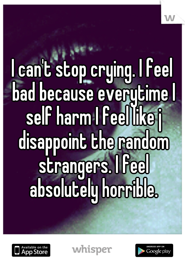 I can't stop crying. I feel bad because everytime I self harm I feel like j disappoint the random strangers. I feel absolutely horrible.