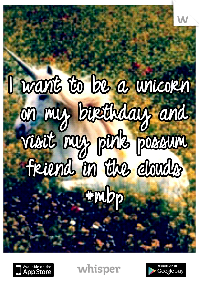 I want to be a unicorn on my birthday and visit my pink possum friend in the clouds #mbp