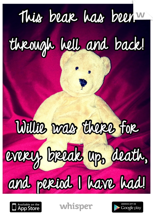 This bear has been through hell and back!  


Willie was there for every break up, death, and period I have had! 
I love Willie!