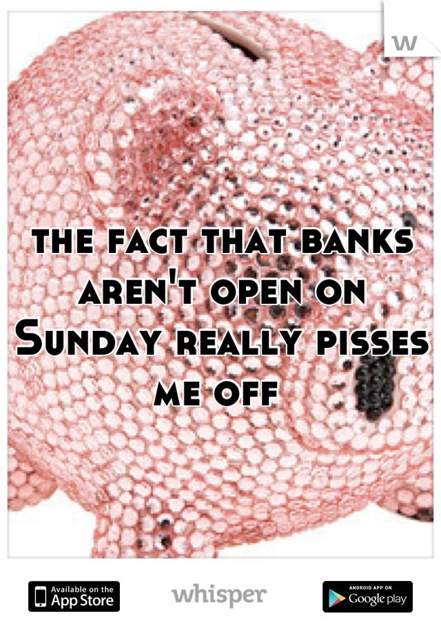 the fact that banks aren't open on Sunday really pisses me off 