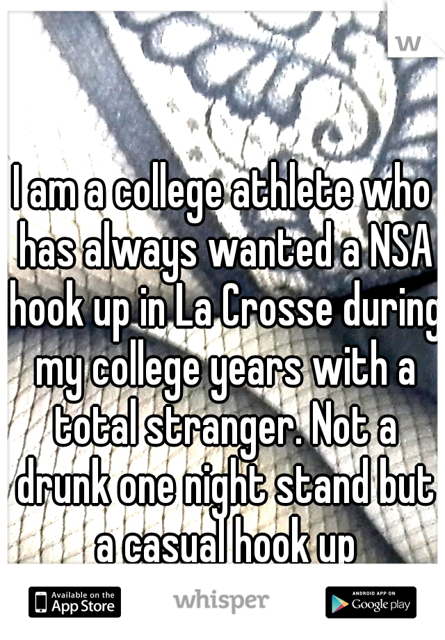 I am a college athlete who has always wanted a NSA hook up in La Crosse during my college years with a total stranger. Not a drunk one night stand but a casual hook up