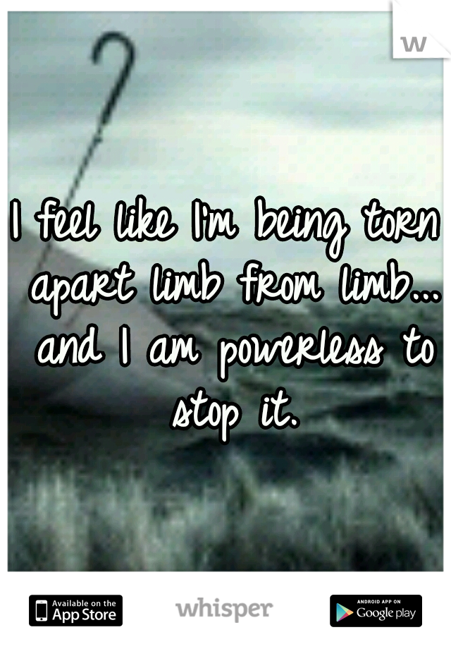 I feel like I'm being torn apart limb from limb... and I am powerless to stop it.