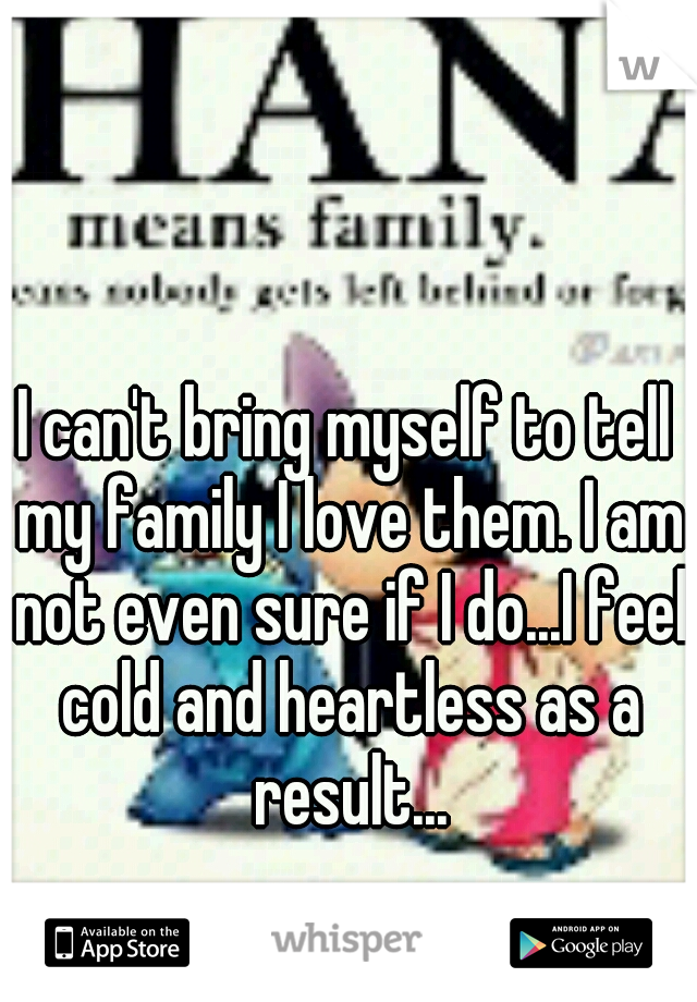 I can't bring myself to tell my family I love them. I am not even sure if I do...I feel cold and heartless as a result...