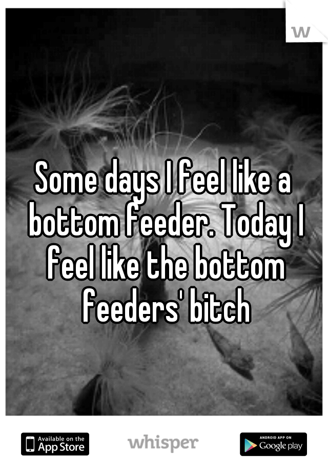 Some days I feel like a bottom feeder. Today I feel like the bottom feeders' bitch