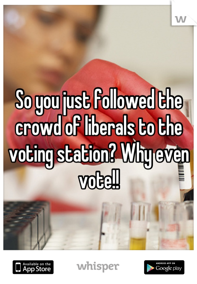 So you just followed the crowd of liberals to the voting station? Why even vote!!