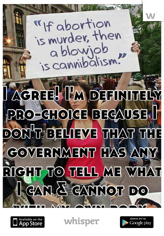 I agree! I'm definitely pro-choice because I don't believe that the government has any right to tell me what I can & cannot do with my own body.