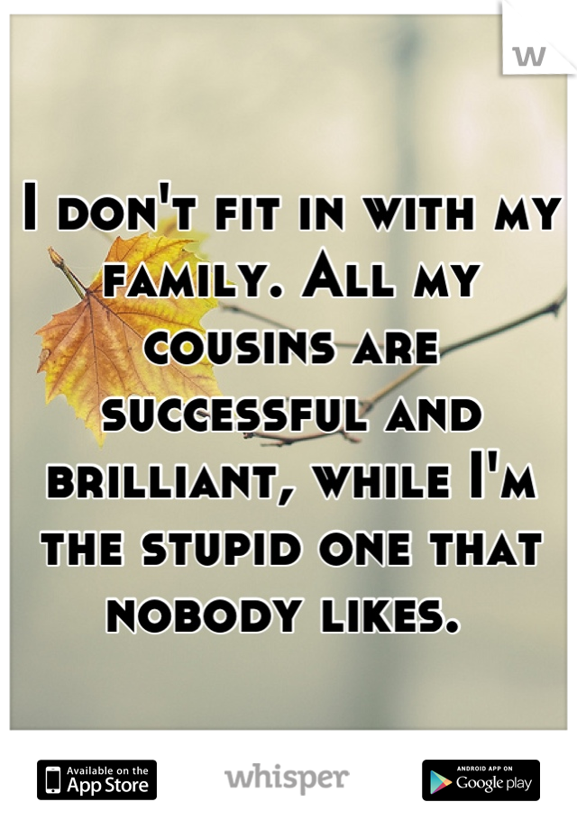 I don't fit in with my family. All my cousins are successful and brilliant, while I'm the stupid one that nobody likes. 