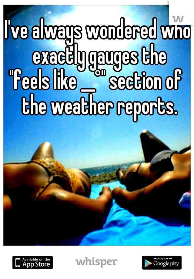 I've always wondered who      exactly gauges the      "feels like __°" section of    the weather reports. 