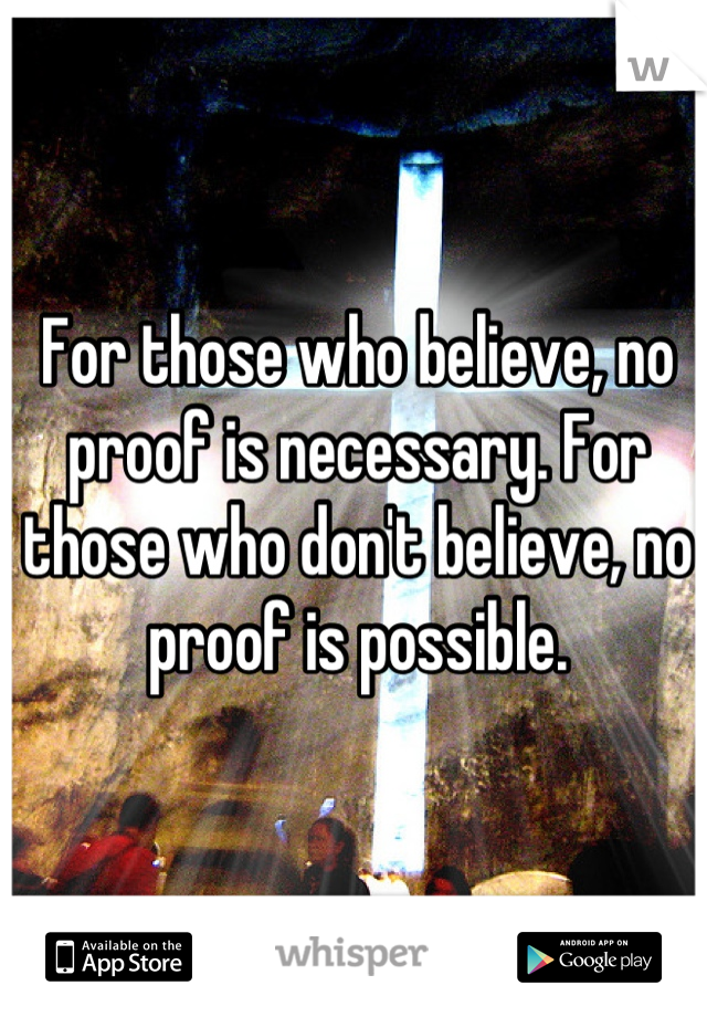 For those who believe, no proof is necessary. For those who don't believe, no proof is possible.