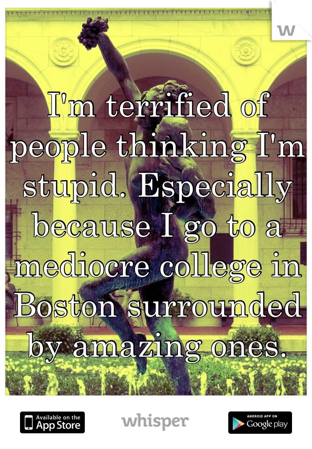 I'm terrified of people thinking I'm stupid. Especially because I go to a mediocre college in Boston surrounded by amazing ones.