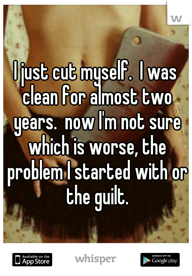 I just cut myself.  I was clean for almost two years.  now I'm not sure which is worse, the problem I started with or the guilt.